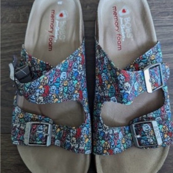 BOBS from Skechers Colorful dog lovers Buckle Sandals boho folk art 8 - Picture 3 of 5